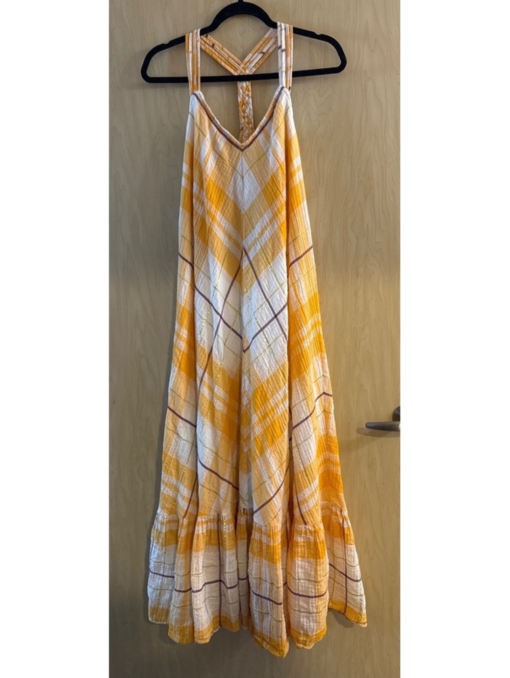 Anthropologie Holding Horses Clementine Maxi Dress yellow fall halter size L